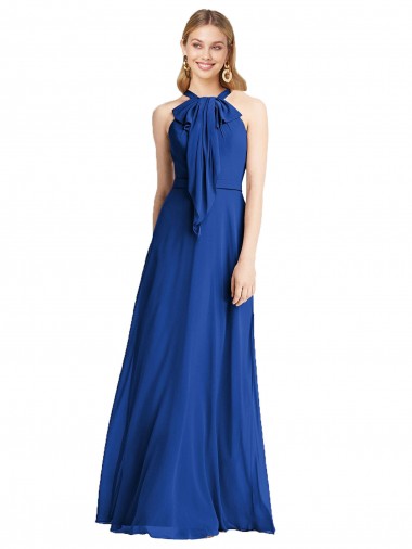 Königsblau A-Linien Neckholder Chiffon Lange Brautjungfernkleider Fabrik