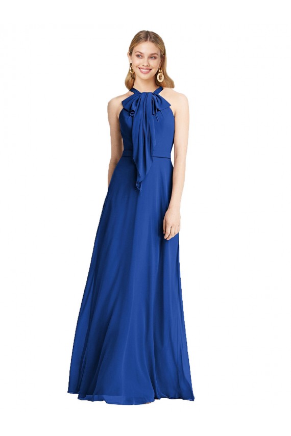 Königsblau A-Linien Neckholder Chiffon Lange Brautjungfernkleider Fabrik