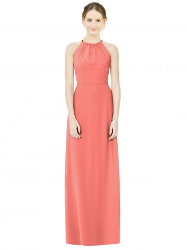 Koralle A-Linien Neckholder Chiffon Lange Brautjungfernkleider Fabrik