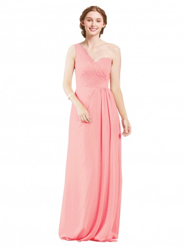Lachs A-Linien Eine-Schulter Chiffon Lange Brautjungfernkleider Fabrik