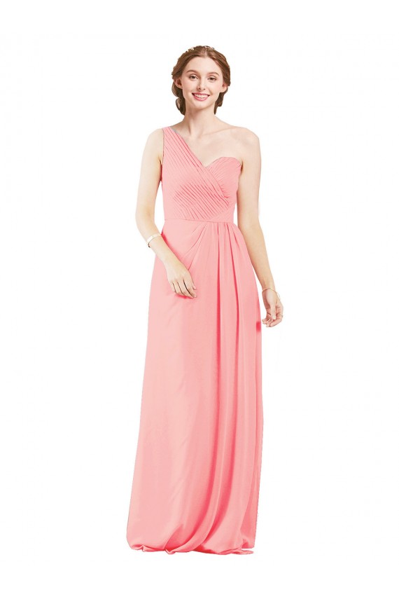 Lachs A-Linien Eine-Schulter Chiffon Lange Brautjungfernkleider Fabrik