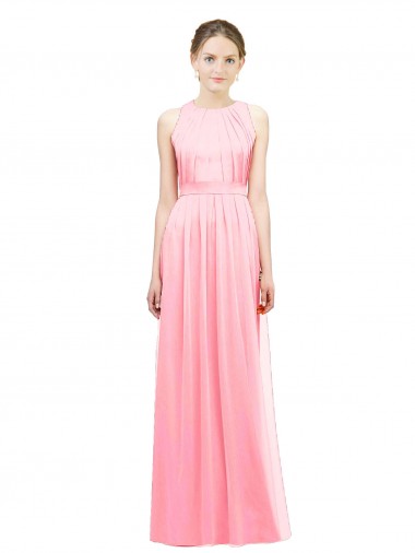 Lachs A-Linien Neckholder Chiffon Lange Brautjungfernkleider Fabrik