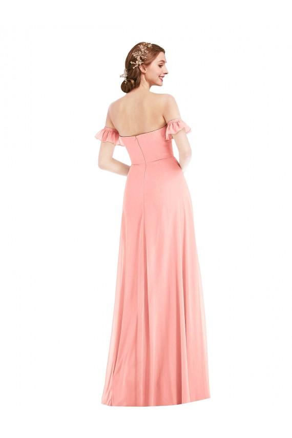 Lachs A-Linien Off-Schulter Chiffon Lange Brautjungfernkleider Fabrik
