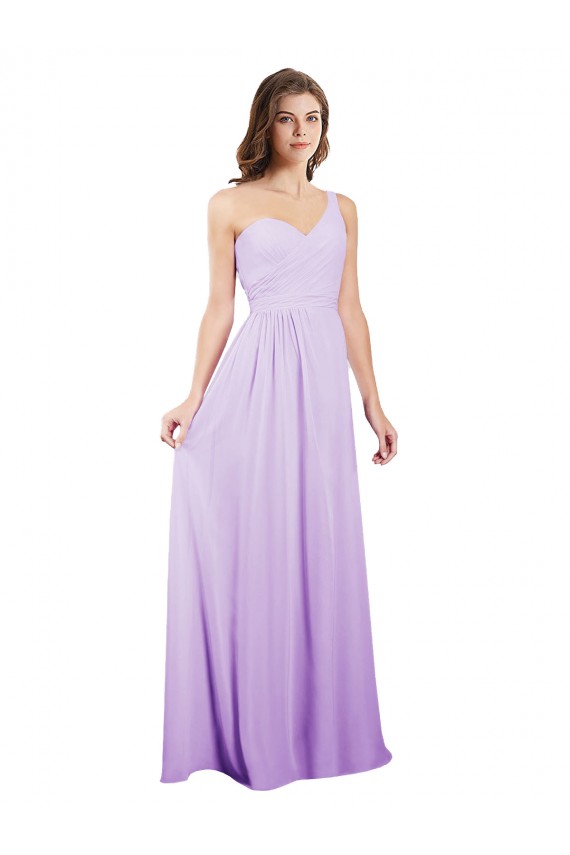 Lila A-Linien Eine-Schulter Chiffon Lange Brautjungfernkleider Fabrik