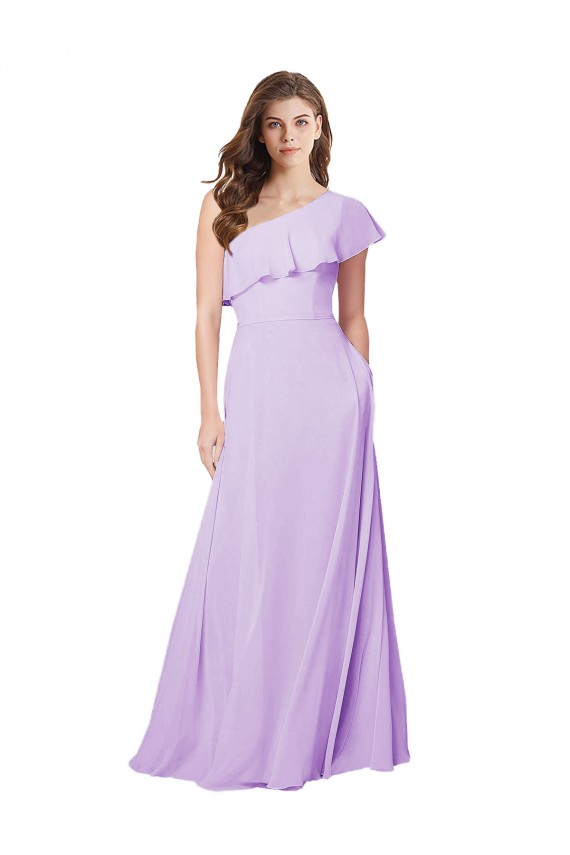 Lila A-Linien Eine-Schulter Chiffon Lange Brautjungfernkleider Fabrik