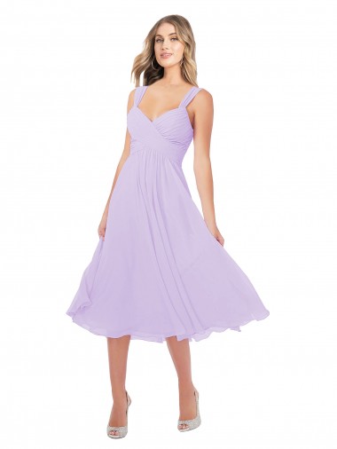 Lila A-Linien Midi Chiffon Kurze Brautjungfernkleider / Cocktailkleider / Heimkehr Kleider Fabrik