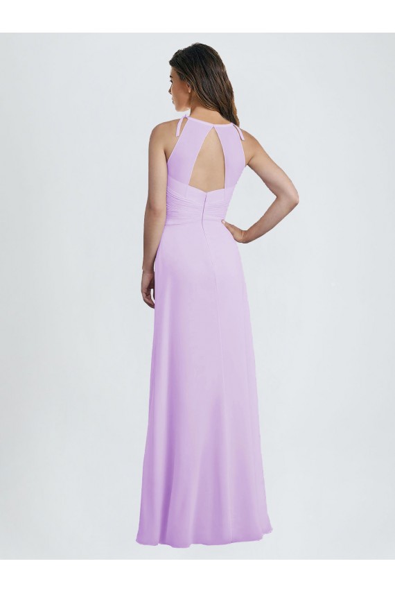 Lila A-Linien Neckholder Chiffon Lange Brautjungfernkleider Fabrik