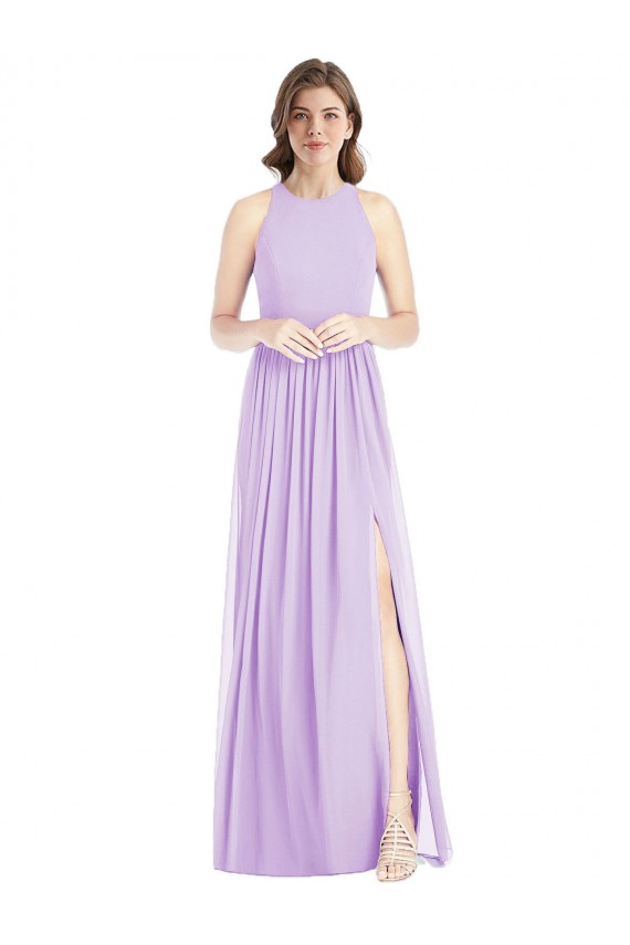 Lila A-Linien Neckholder Chiffon Lange Brautjungfernkleider Fabrik