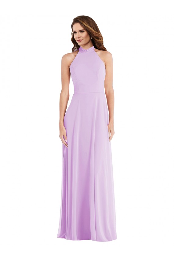 Lila A-Linien Neckholder Chiffon Lange Brautjungfernkleider Fabrik