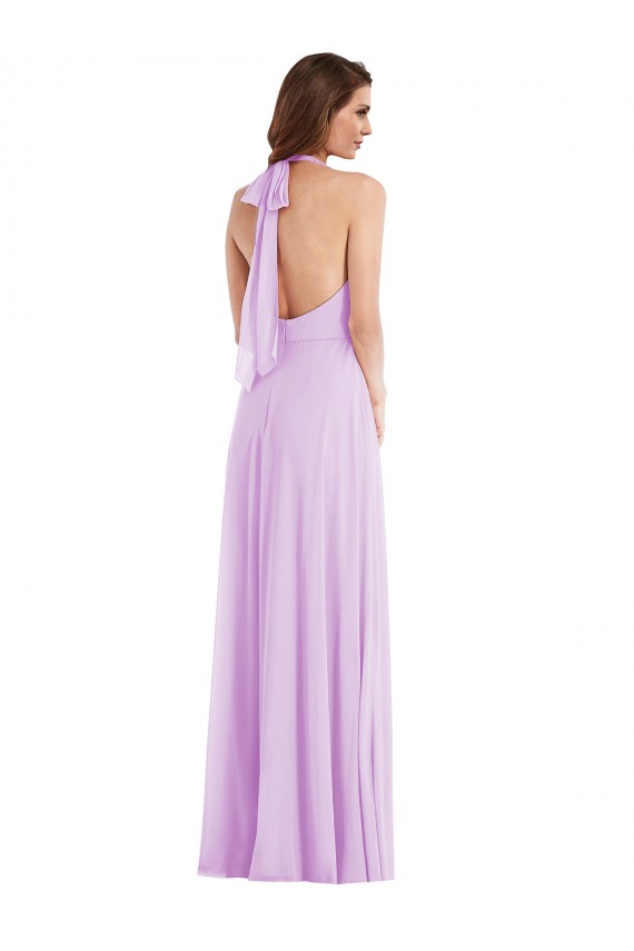 Lila A-Linien Neckholder Chiffon Lange Brautjungfernkleider Fabrik