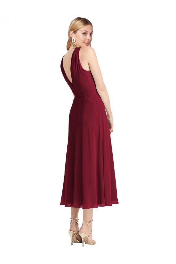 Lila A-Linien Neckholder Wadenlang Chiffon Kurze Brautjungfernkleider / Cocktailkleider Fabrik