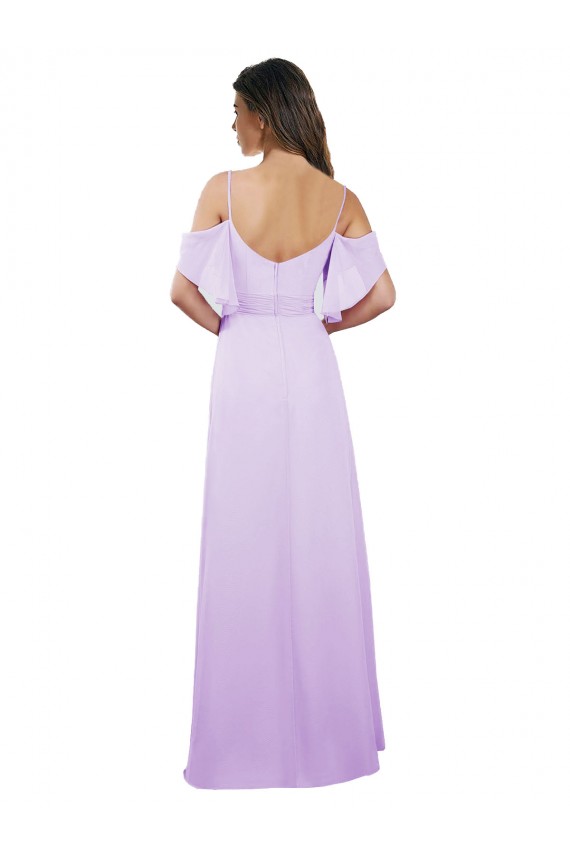 Lila A-Linien Off-Schulter Spaghetti-Träger Chiffon Lange Brautjungfernkleider Fabrik