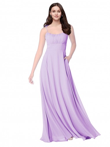 Lila A-Linien Scoop Chiffon Lange Brautjungfernkleider Fabrik