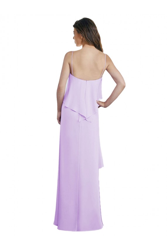 Lila A-Linien Spaghetti-Träger Scoop Chiffon Lange Brautjungfernkleider Fabrik