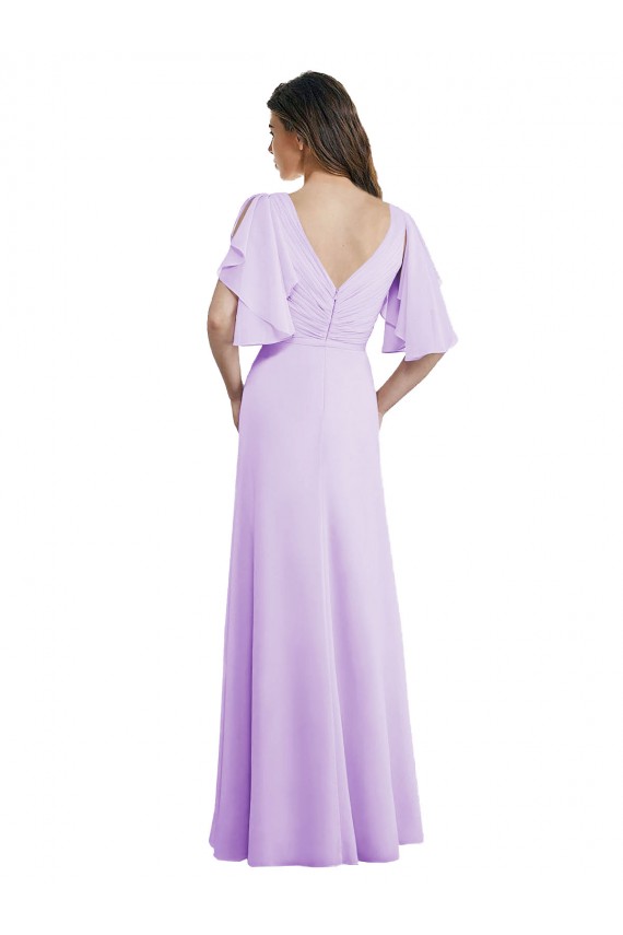 Lila A-Linien V-Ausschnitt Chiffon Lange Brautjungfernkleider Fabrik