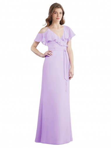Lila A-Linien V-Ausschnitt Chiffon Lange Brautjungfernkleider Fabrik