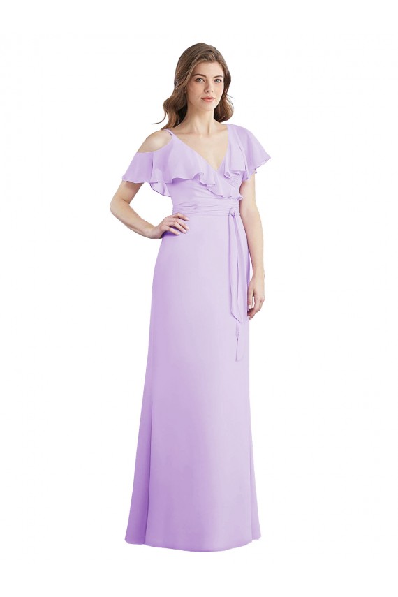 Lila A-Linien V-Ausschnitt Chiffon Lange Brautjungfernkleider Fabrik
