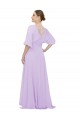 Lila A-Linien V-Ausschnitt Chiffon Lange Brautjungfernkleider Fabrik