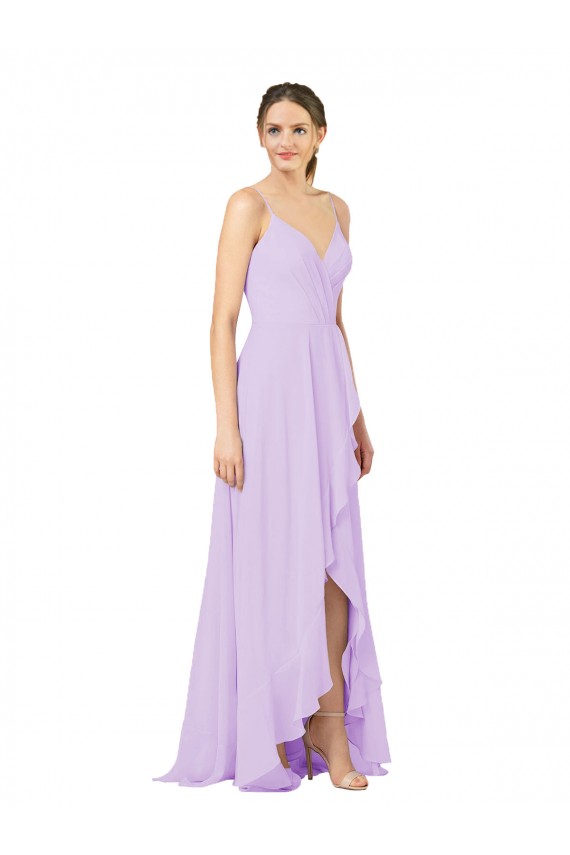 Lila Etui V-Ausschnitt Chiffon Lange Brautjungfernkleider Fabrik