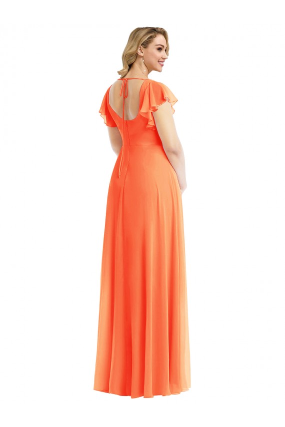 Mandarinen-Tango A-Linien Quadrat Ausschnitt Chiffon Lange Brautjungfernkleider Fabrik