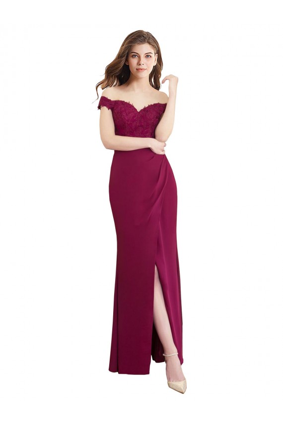 Meerjungfrau Off-Schulter Chiffon Spitze Lange Brautjungfernkleider Fabrik