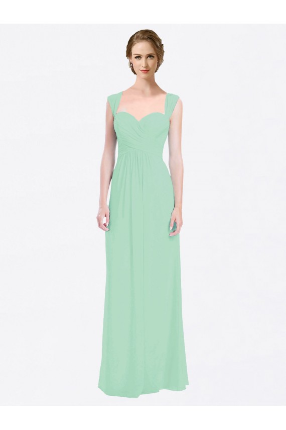 Minzgrün A-Linien Chiffon Lange Brautjungfernkleider Fabrik