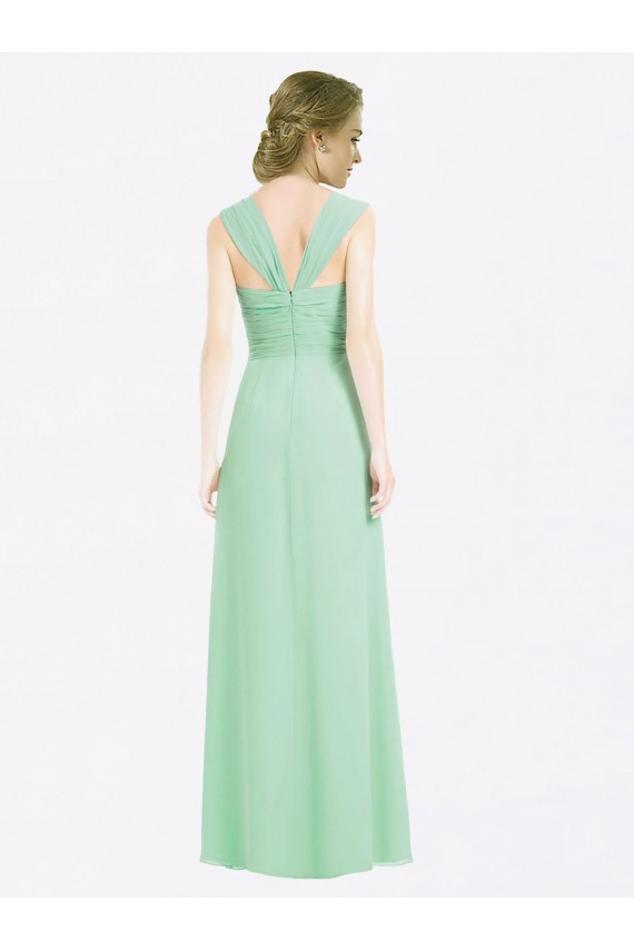 Minzgrün A-Linien Chiffon Lange Brautjungfernkleider Fabrik