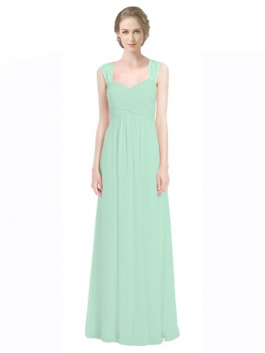 Minzgrün A-Linien Chiffon Spitze Lange Brautjungfernkleider Fabrik