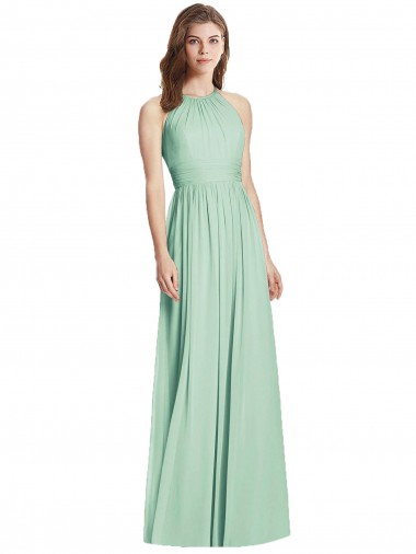 Minzgrün A-Linien Neckholder Chiffon Lange Brautjungfernkleider Fabrik