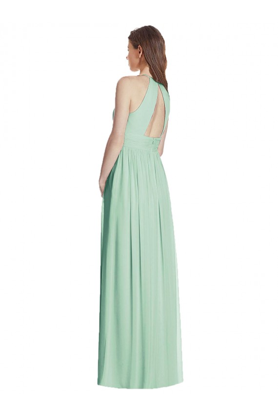 Minzgrün A-Linien Neckholder Chiffon Lange Brautjungfernkleider Fabrik