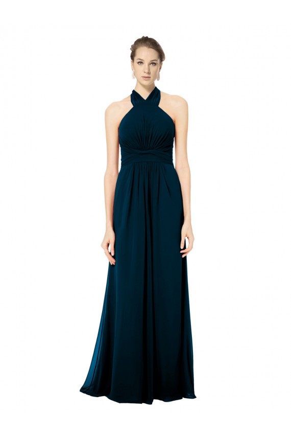 Mitternachtsgrün A-Linien Neckholder Chiffon Lange Brautjungfernkleider Fabrik