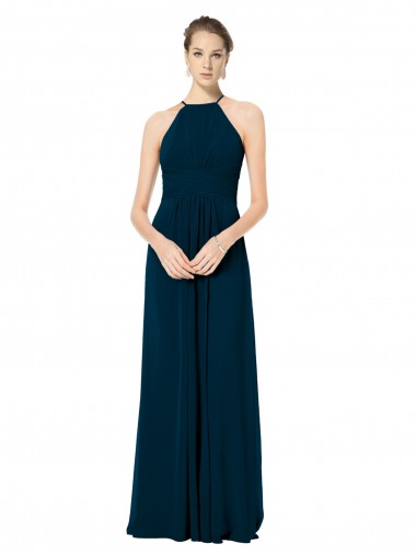 Mitternachtsgrün A-Linien Spaghetti-Träger Neckholder Chiffon Lange Brautjungfernkleider Fabrik