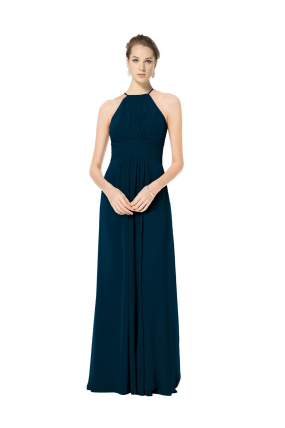 Mitternachtsgrün A-Linien Spaghetti-Träger Neckholder Chiffon Lange Brautjungfernkleider Fabrik