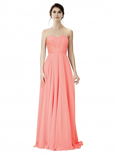Peach A-Linien Trägerlos Chiffon Lange Brautjungfernkleider Fabrik
