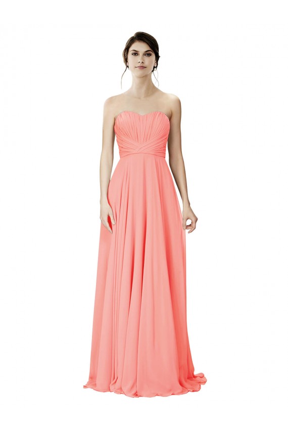Peach A-Linien Trägerlos Chiffon Lange Brautjungfernkleider Fabrik
