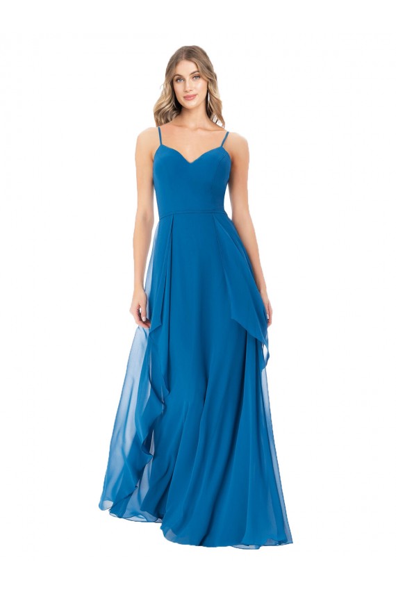 Pfauenblau A-Linien Spaghetti-Träger Chiffon Lange Brautjungfernkleider Fabrik
