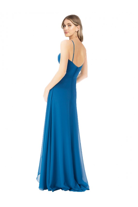 Pfauenblau A-Linien Spaghetti-Träger Chiffon Lange Brautjungfernkleider Fabrik