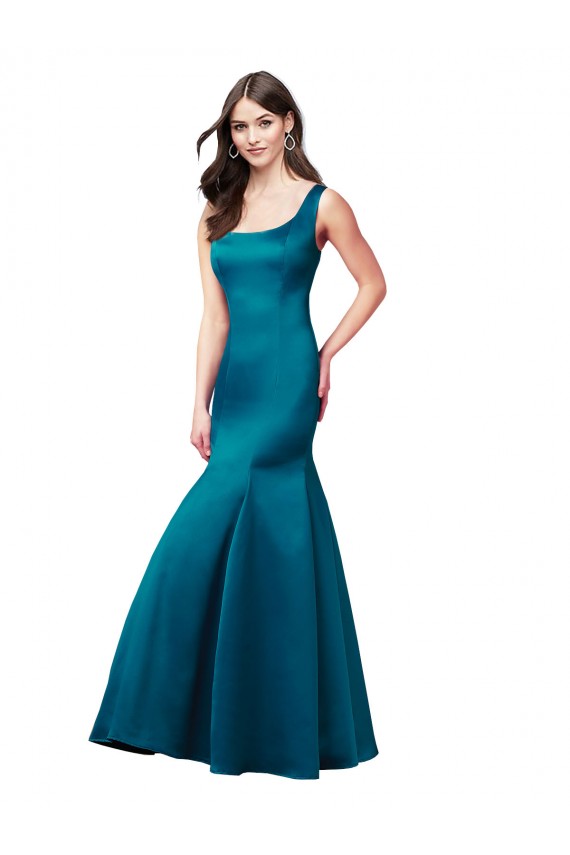 Pfauenblau Meerjungfrau Satin Lange Brautjungfernkleider / Abiballkleider Fabrik
