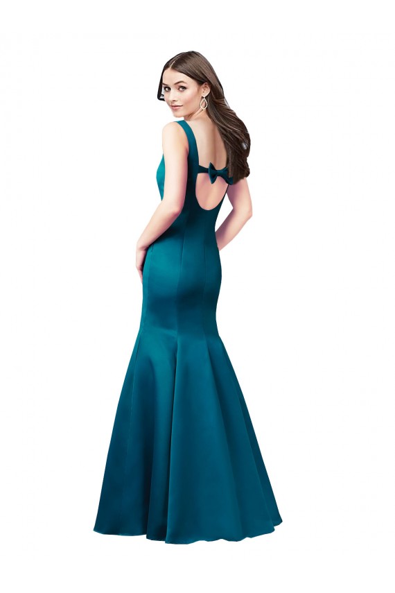 Pfauenblau Meerjungfrau Satin Lange Brautjungfernkleider / Abiballkleider Fabrik