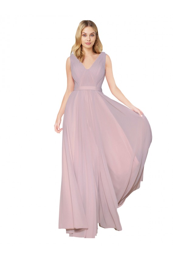 Primel A-Linien V-Ausschnitt Chiffon Lange Formale Brautjungfernkleider / Abendkleider / Abiballkleider Fabrik