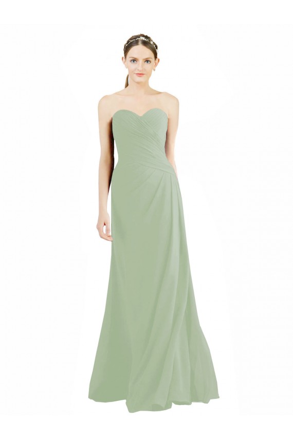 Rauchgrün A-Linien Chiffon Lange Brautjungfernkleider Fabrik