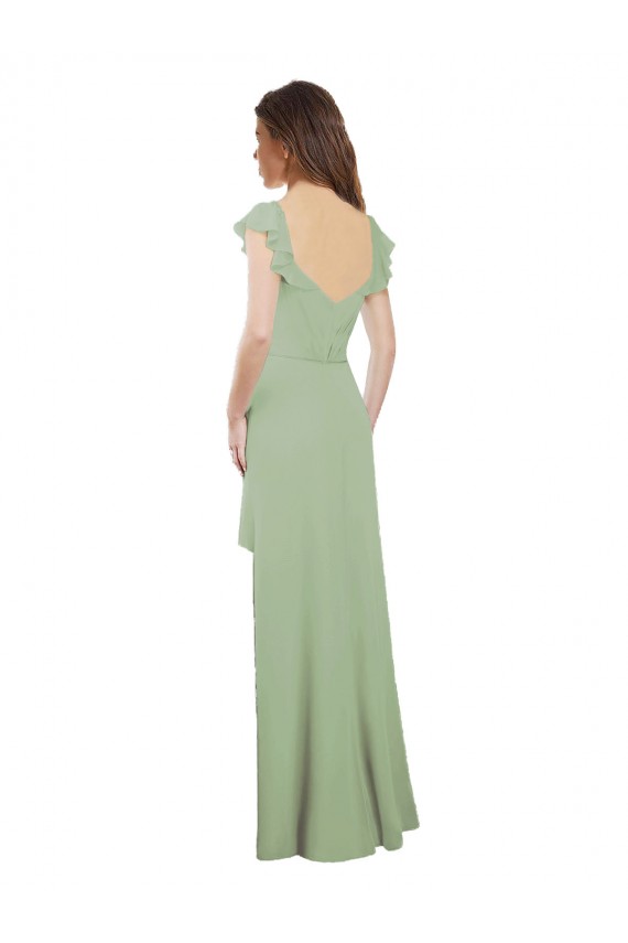 Rauchgrün A-Linien Chiffon Lange Brautjungfernkleider Fabrik