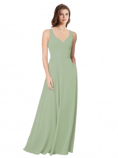 Rauchgrün A-Linien Chiffon Lange Brautjungfernkleider Fabrik