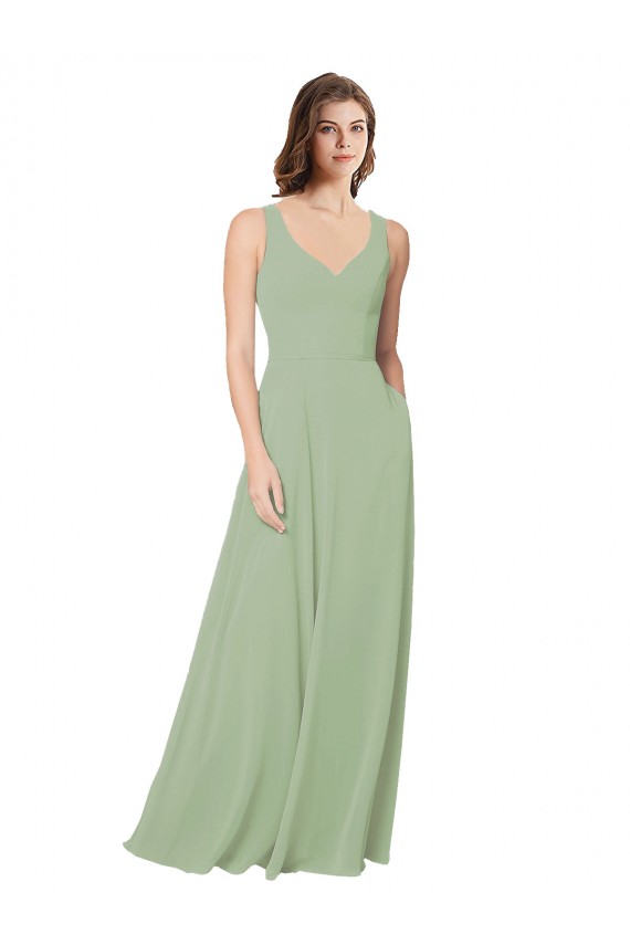 Rauchgrün A-Linien Chiffon Lange Brautjungfernkleider Fabrik