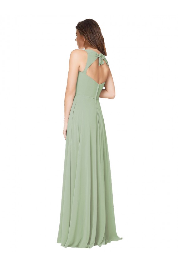 Rauchgrün A-Linien Chiffon Lange Brautjungfernkleider Fabrik