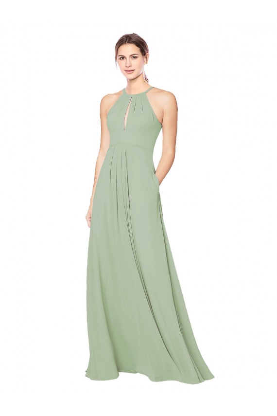Rauchgrün A-Linien Neckholder Chiffon Lange Brautjungfernkleider Fabrik