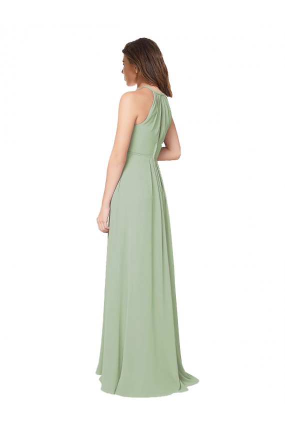 Rauchgrün A-Linien Neckholder Chiffon Lange Brautjungfernkleider Fabrik