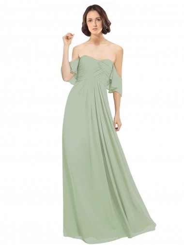 Rauchgrün A-Linien Off-Schulter Chiffon Lange Brautjungfernkleider Fabrik
