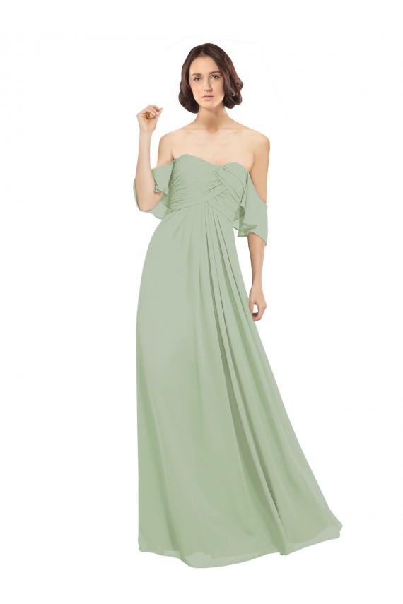 Rauchgrün A-Linien Off-Schulter Chiffon Lange Brautjungfernkleider Fabrik