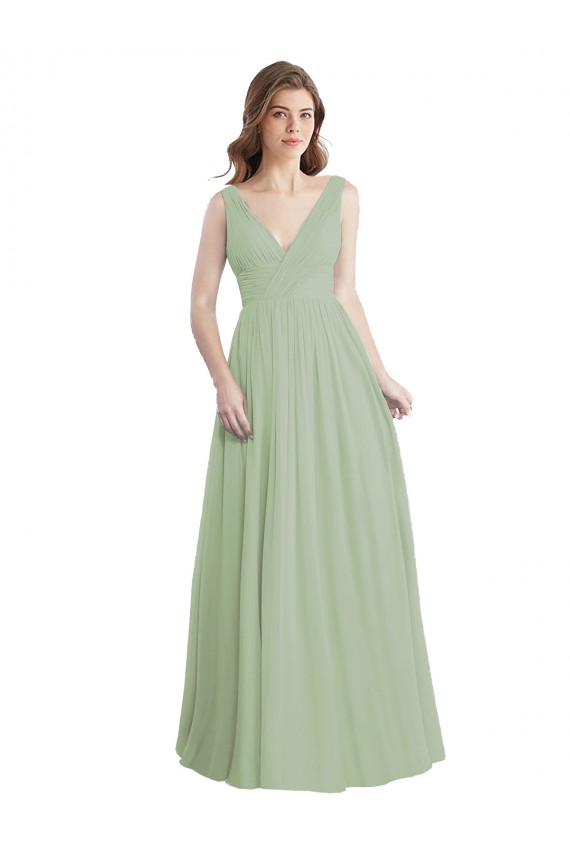 Rauchgrün A-Linien V-Ausschnitt Chiffon Lange Brautjungfernkleider Fabrik